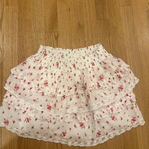 LoveShackFancy Mini Skirt - White with Pink Floral